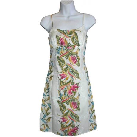 6D-173W - Maile White Cotton Strap Short Hawaiian Dress