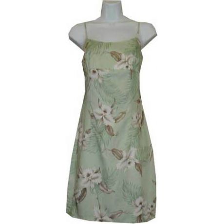 6D-809G - Orchid Green Rayon Strap Short Hawaiian Dress