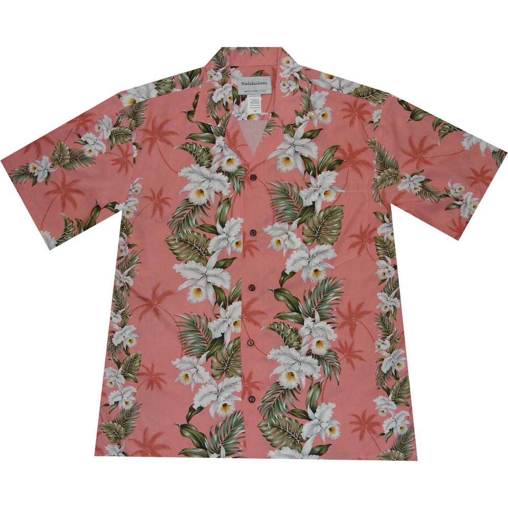 AL-811CO - Orchid Panel Coral Rayon Mens Aloha Shirt
