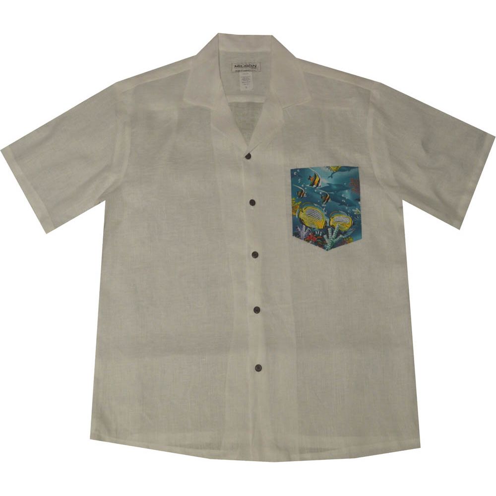 AL900-406G - Flamingo Island  White Linen Mens Hawaiian Aloha Sh