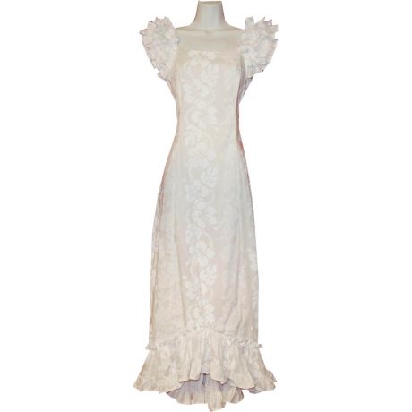 9LM-213 Hibiscus Panel White Traditional Muumuu Dress