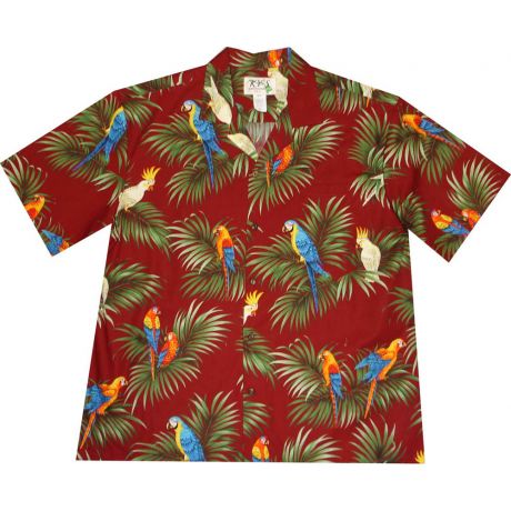 AL-422R - Parrot Palm Leaf Red Aloha Shirt