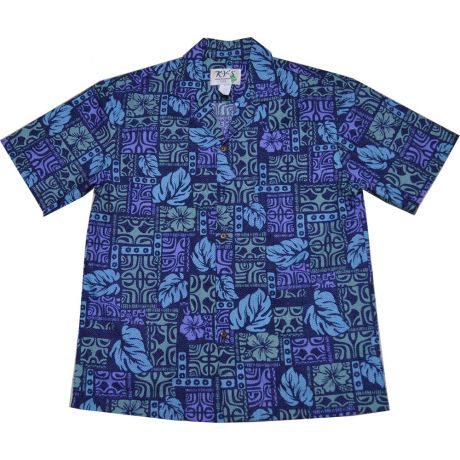 AL-521 NB-Mystical Tapa Navy Aloha Shirt