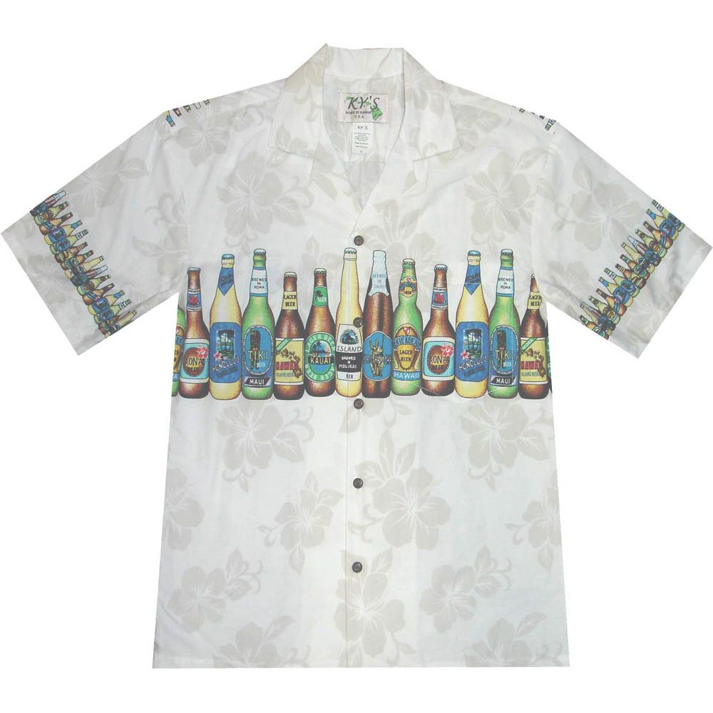 AL-360 W Hawaii-Beer-Chest-band-White-Hawaiian-Shirt