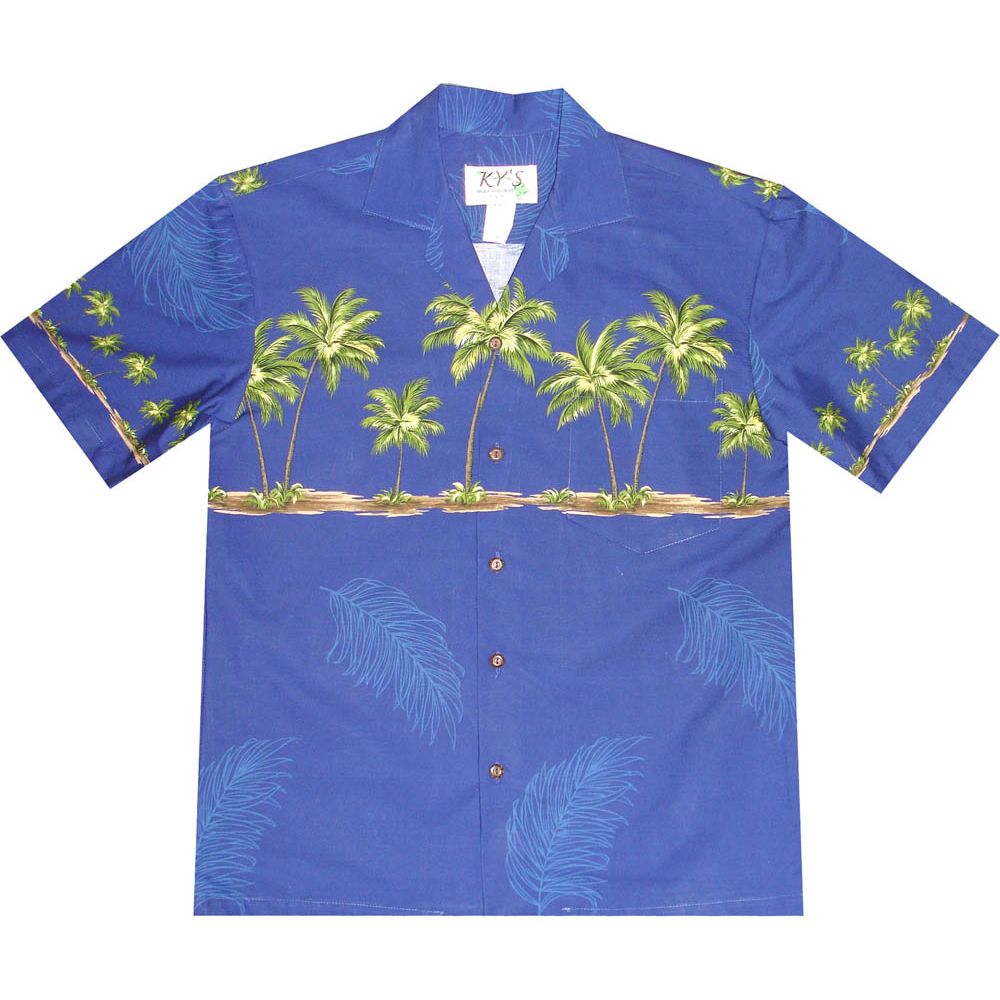 AL-433 NB Palm-Trees-Chest-band-Navy-Hawaiian-Shirt