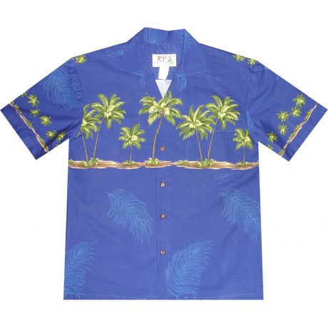 AL-433 NB Palm-Trees-Chest-band-Navy-Hawaiian-Shirt
