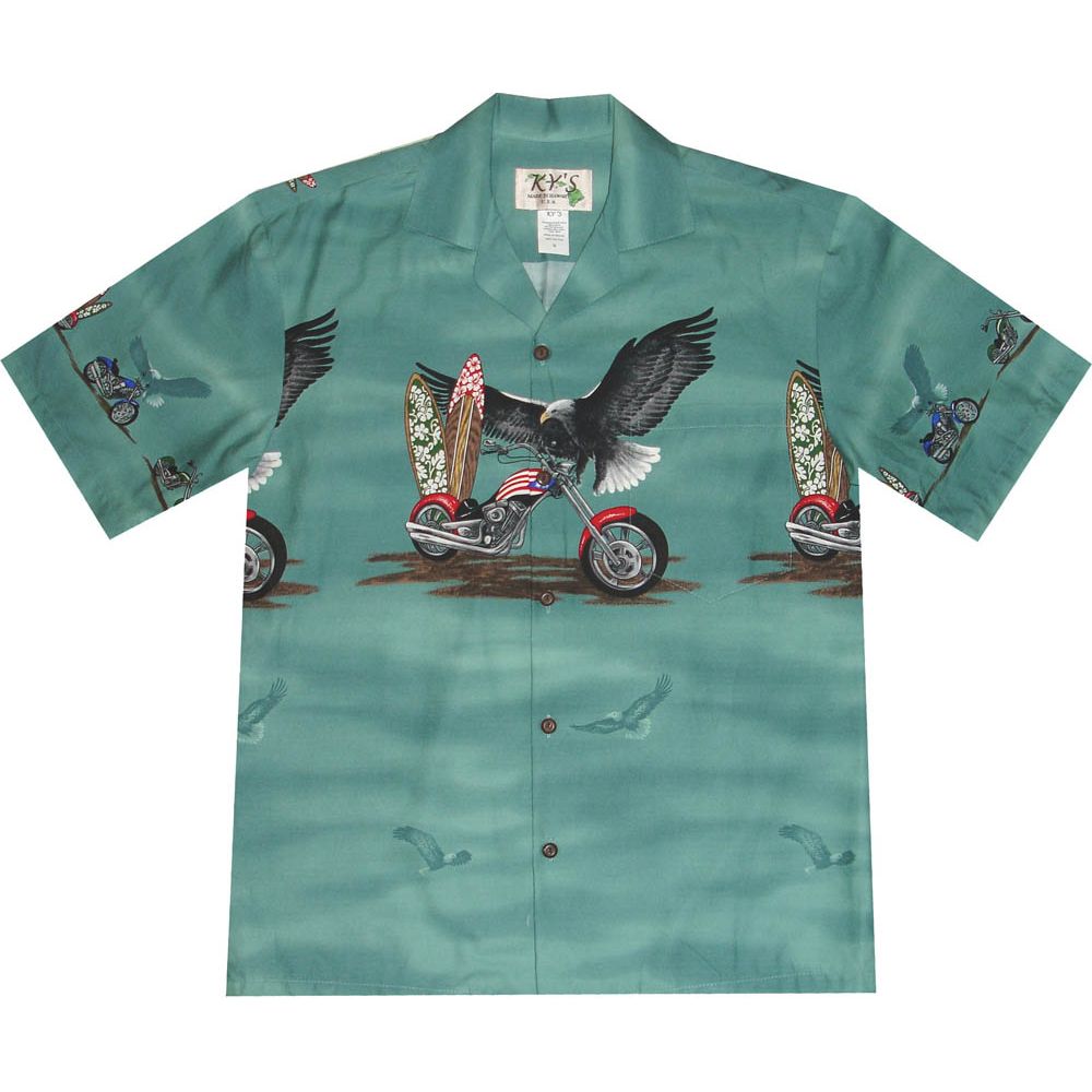 AL-446 G Eagle-Chest-Band-Green-Hawaiian-Shirt