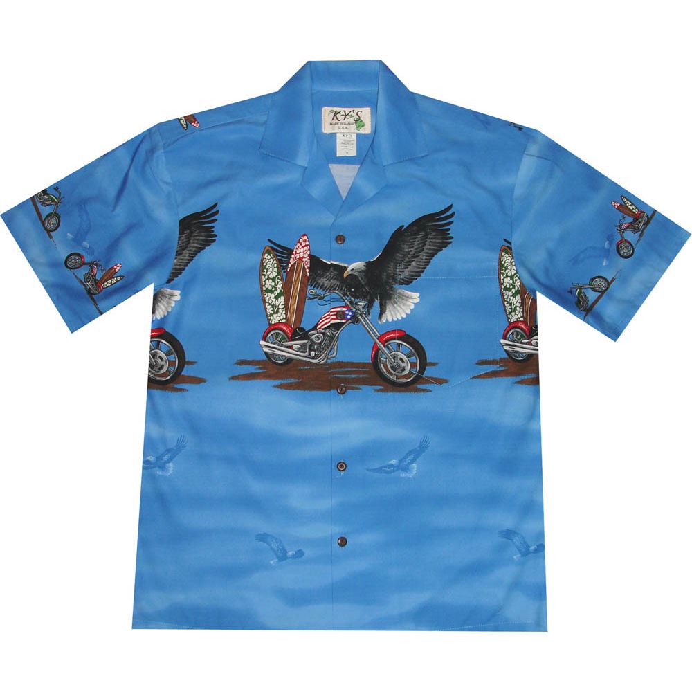 AL-446 NB Eagle-Chest-Band-Navy-Hawaiian-Shirt