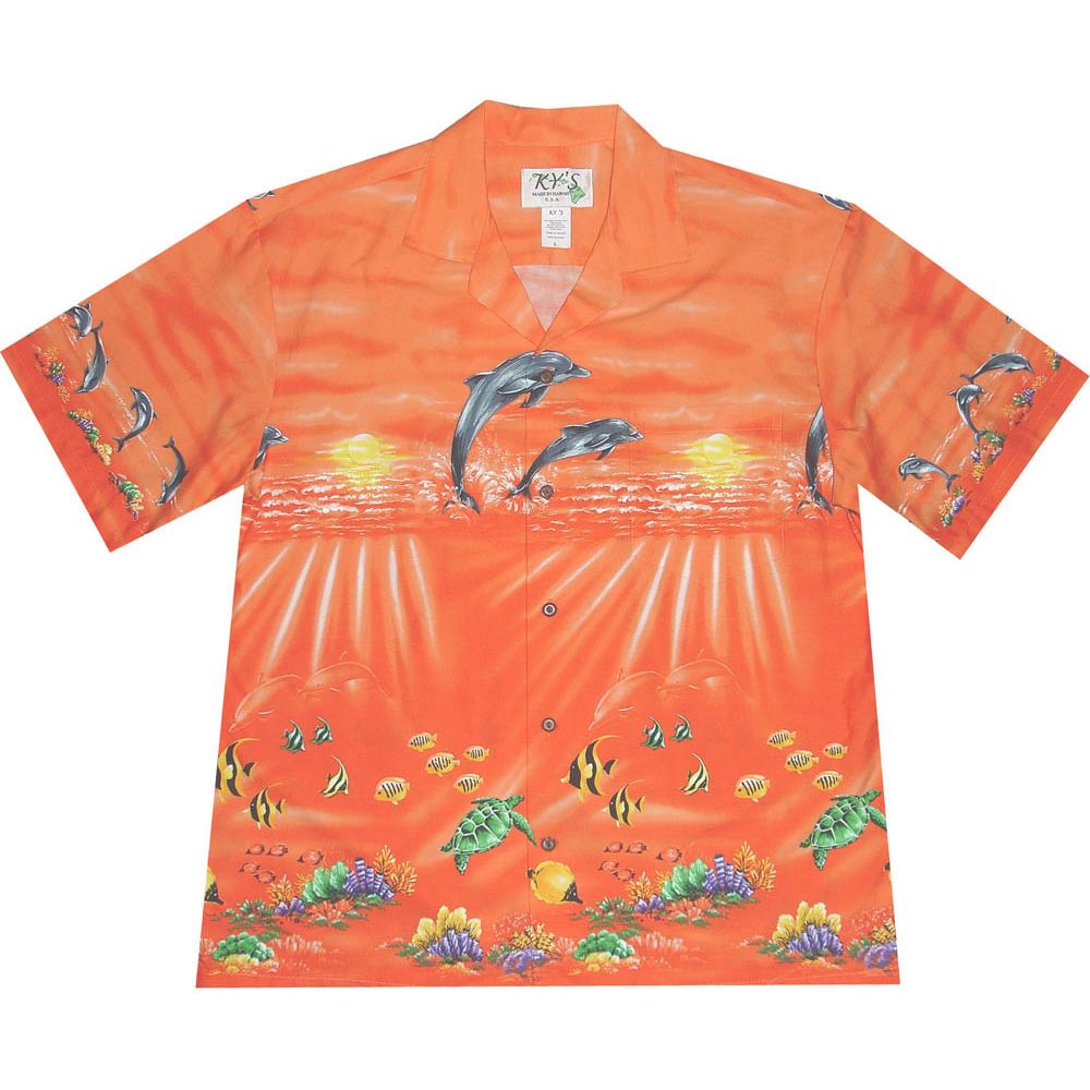 AL-452 OR Dolphin-Ocean-Chest-band-Orange-Hawaiian-Shirt