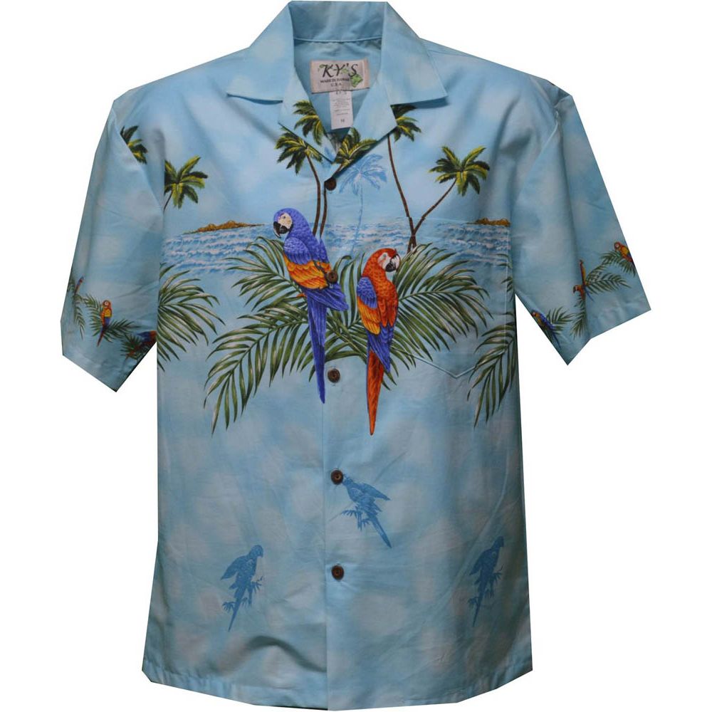 AL-453 AQ-Parrot Island Aqua Cotton Mens Aloha Shirt