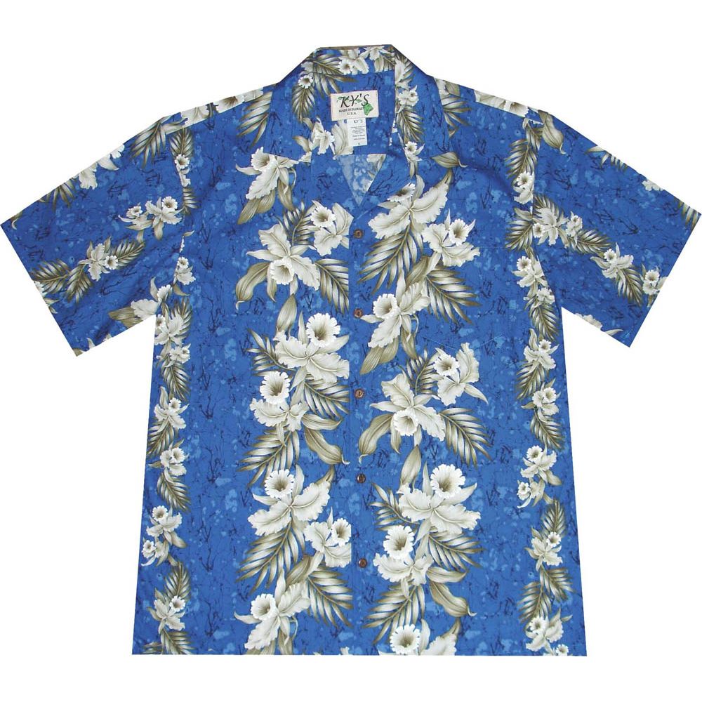 AL-456NB - Pern Orchid Panel Navy Aloha Shirt