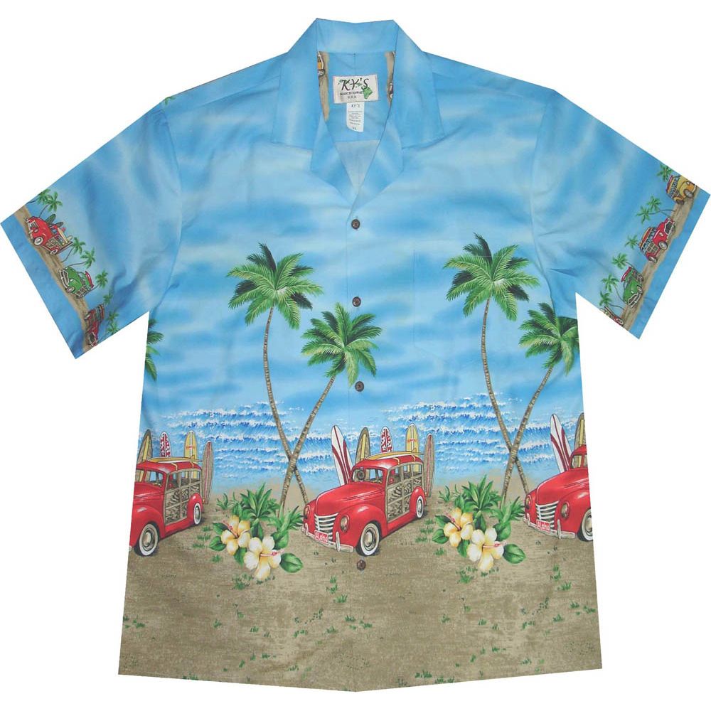 AL-467 BL Woody-Beach-Blue-hawaiian-shirt