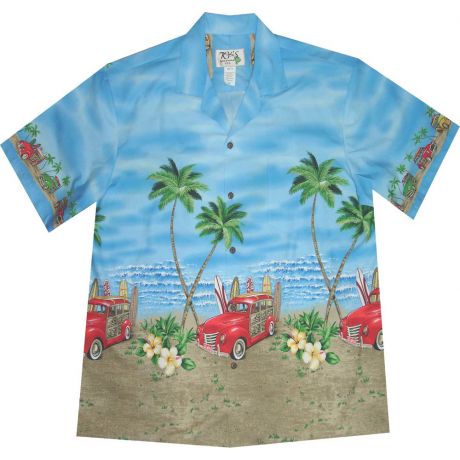 AL-467 BL Woody-Beach-Blue-hawaiian-shirt