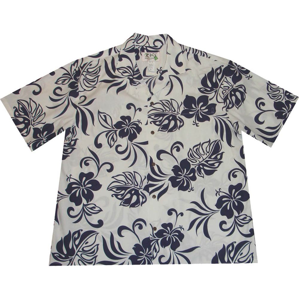 AL486NB-Classic Hibiscus Navy Aloha Shirt