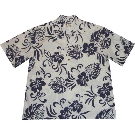 AL486NB-Classic Hibiscus Navy Aloha Shirt