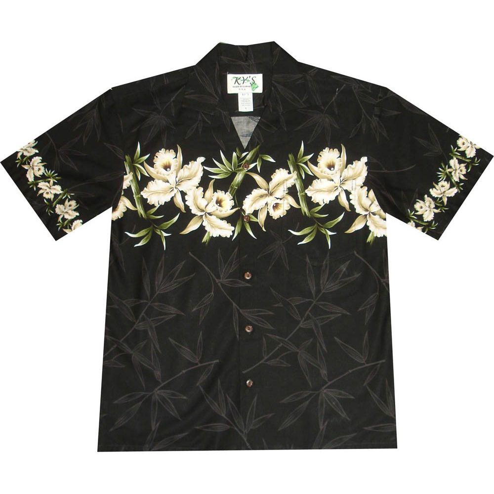 AL-500 B Orchid Chest band Black Hawaiian Shirt