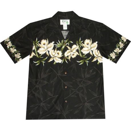 AL-500 B Orchid Chest band Black Hawaiian Shirt