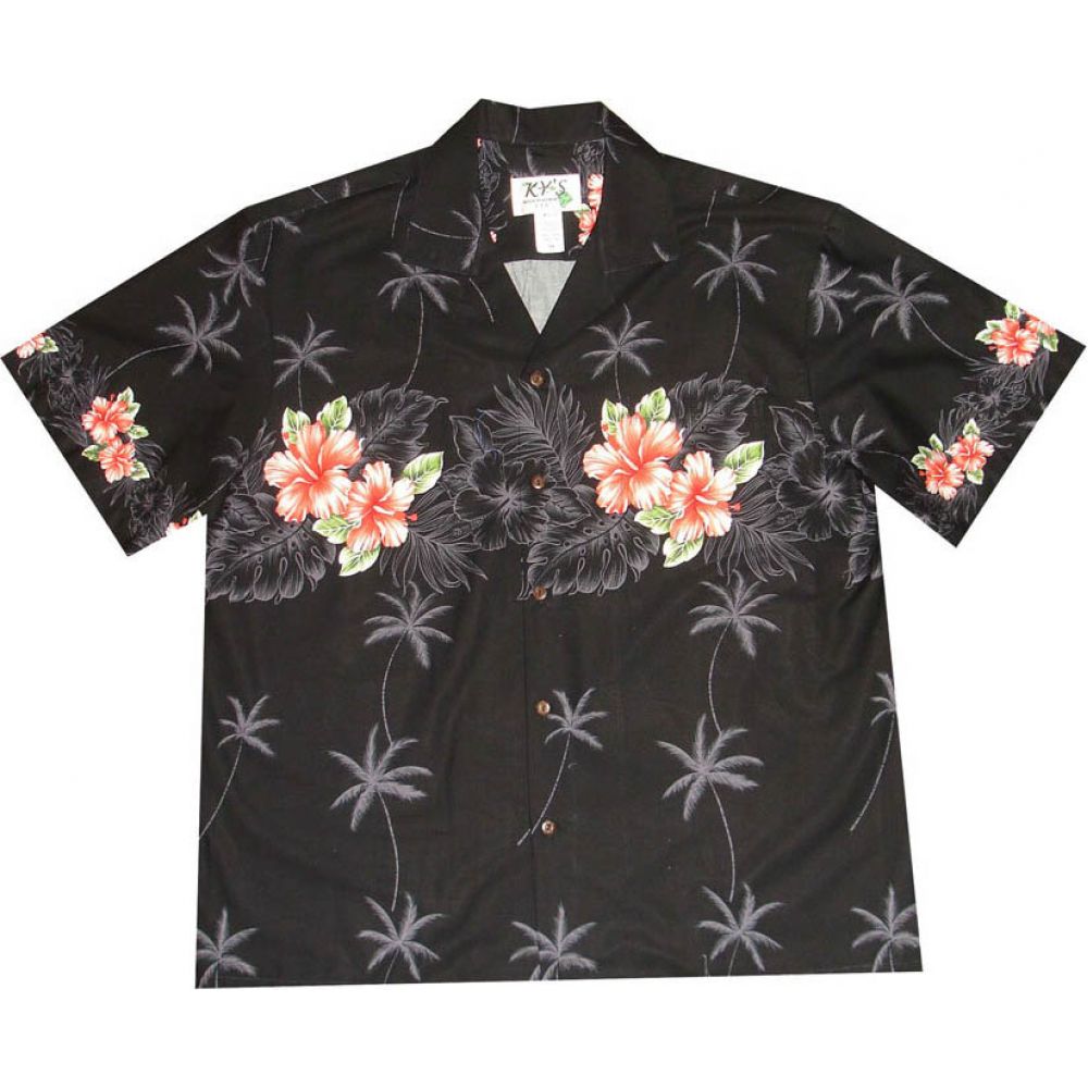 AL-501 B 50TH State Floral Black Hawaiian Shirt