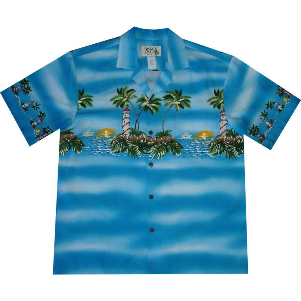 AL-507BL- Lighthouse Island Blue Hawaiian Shirt