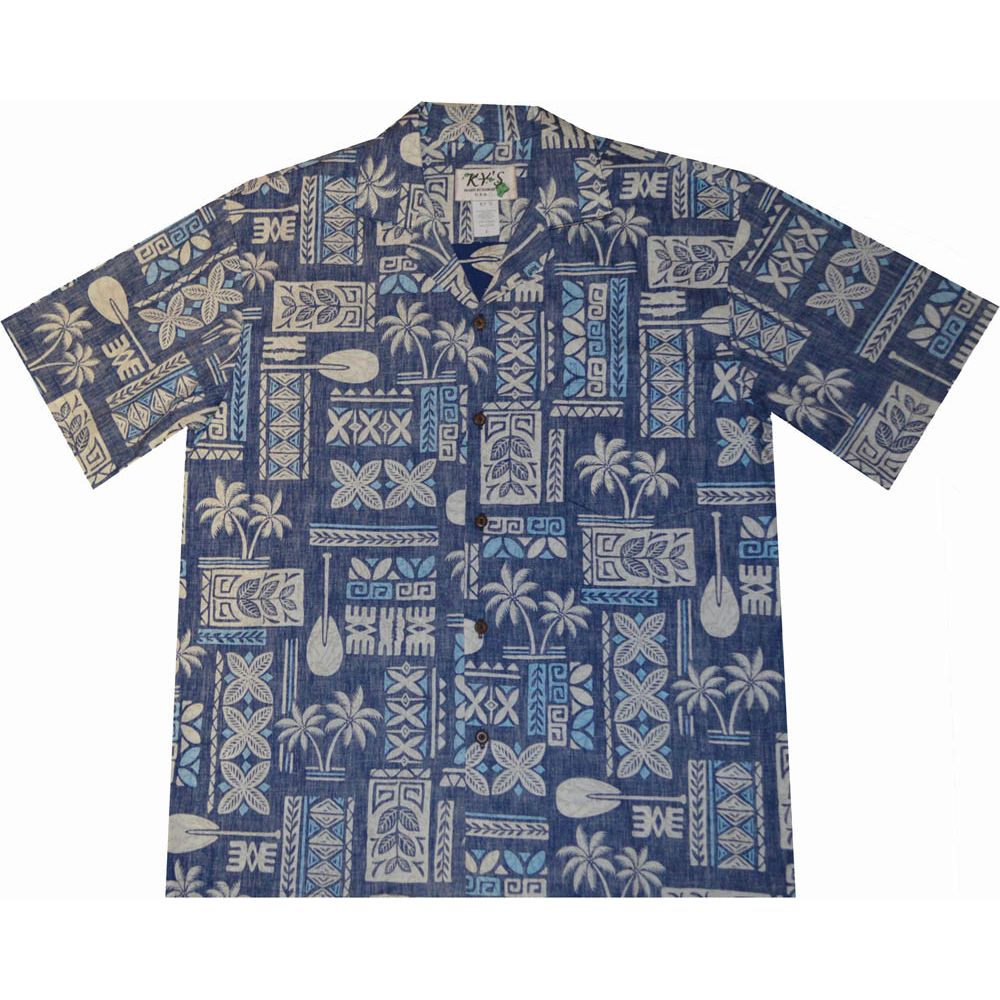 AL510NB -Traditional Tapa Navy  Aloha Shirt