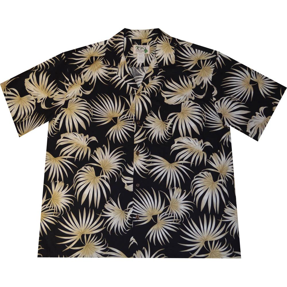 AL512B -Palm Leaf Black Aloha Shirt