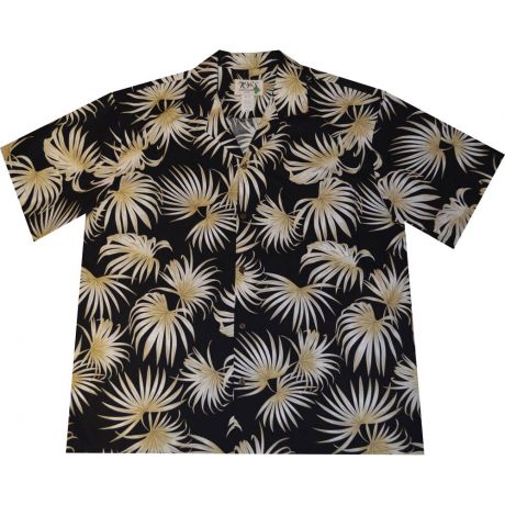 AL512B -Palm Leaf Black Aloha Shirt