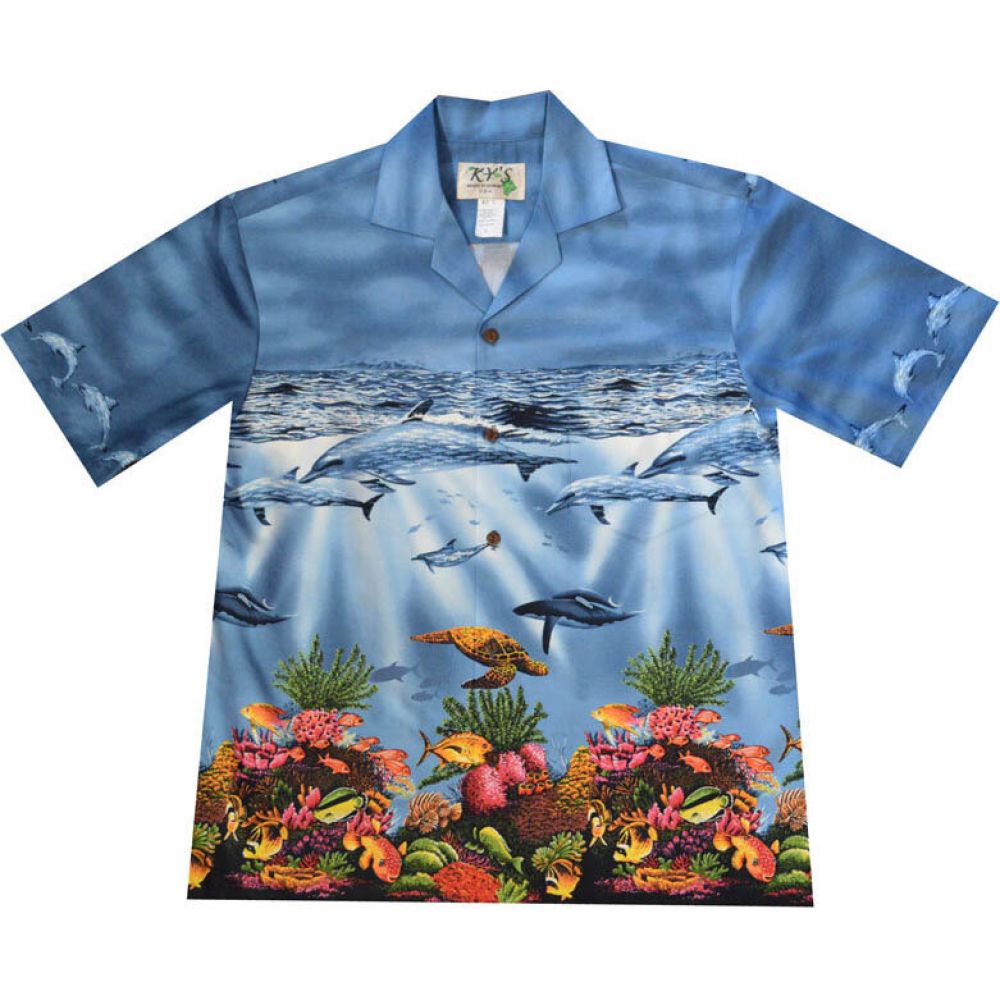 AL-514BL - Whale On Sea Life  Blue Hawaiian Shirt