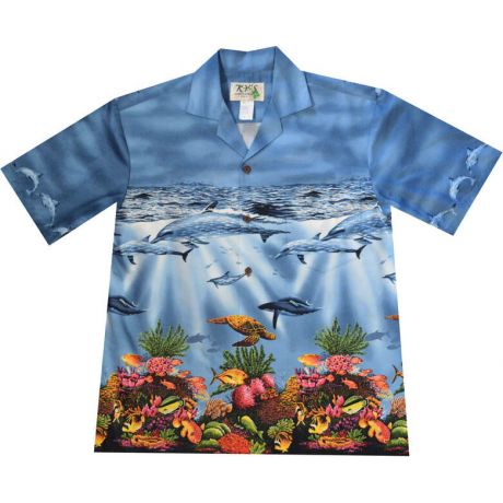 AL-514BL - Whale On Sea Life  Blue Hawaiian Shirt