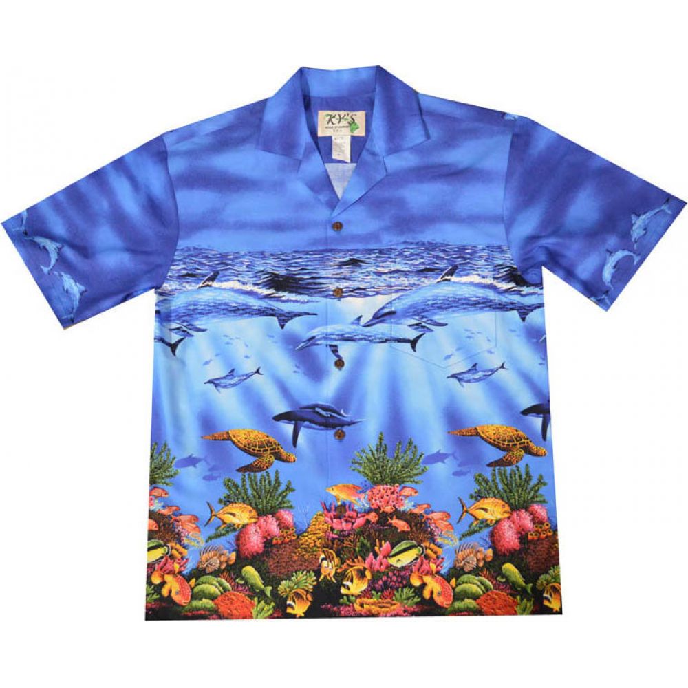 AL-514NB- Whale On Sea Life  Navy Blue Hawaiian Shirt