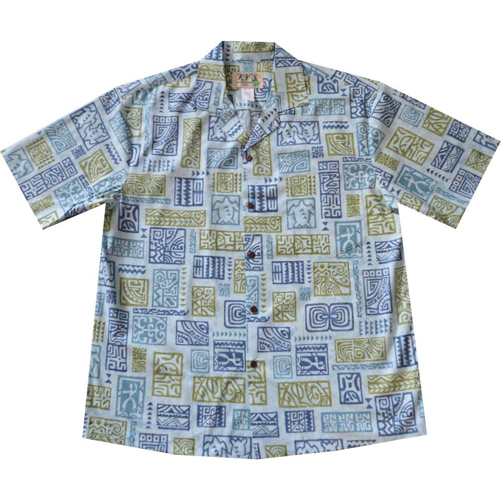 AL517BL-Vintage Tapa Blue Aloha Shirt