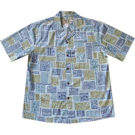 AL517BL-Vintage Tapa Blue Aloha Shirt