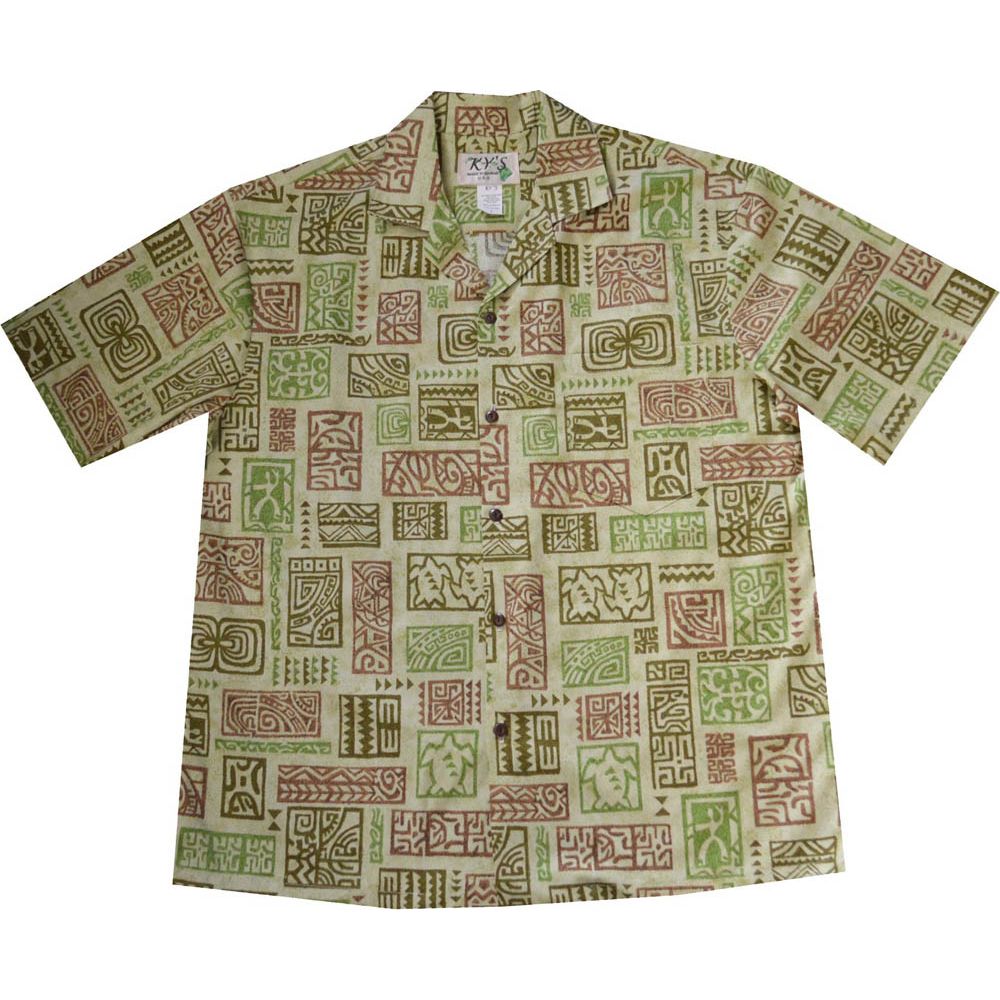 AL517G -Vintage Tapa Green Aloha Shirt