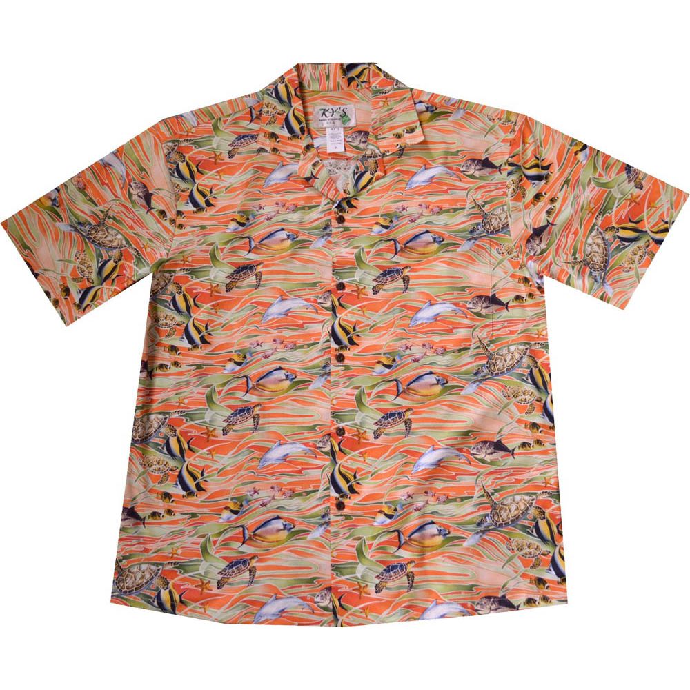 AL518OR - Tropical Fish Orange Aloha Shirt