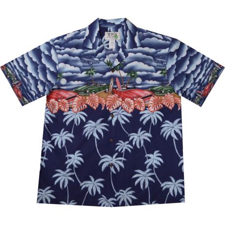 AL-522NB - Border Muscle Car Navy Cotton Mens Hawaiian Shirt