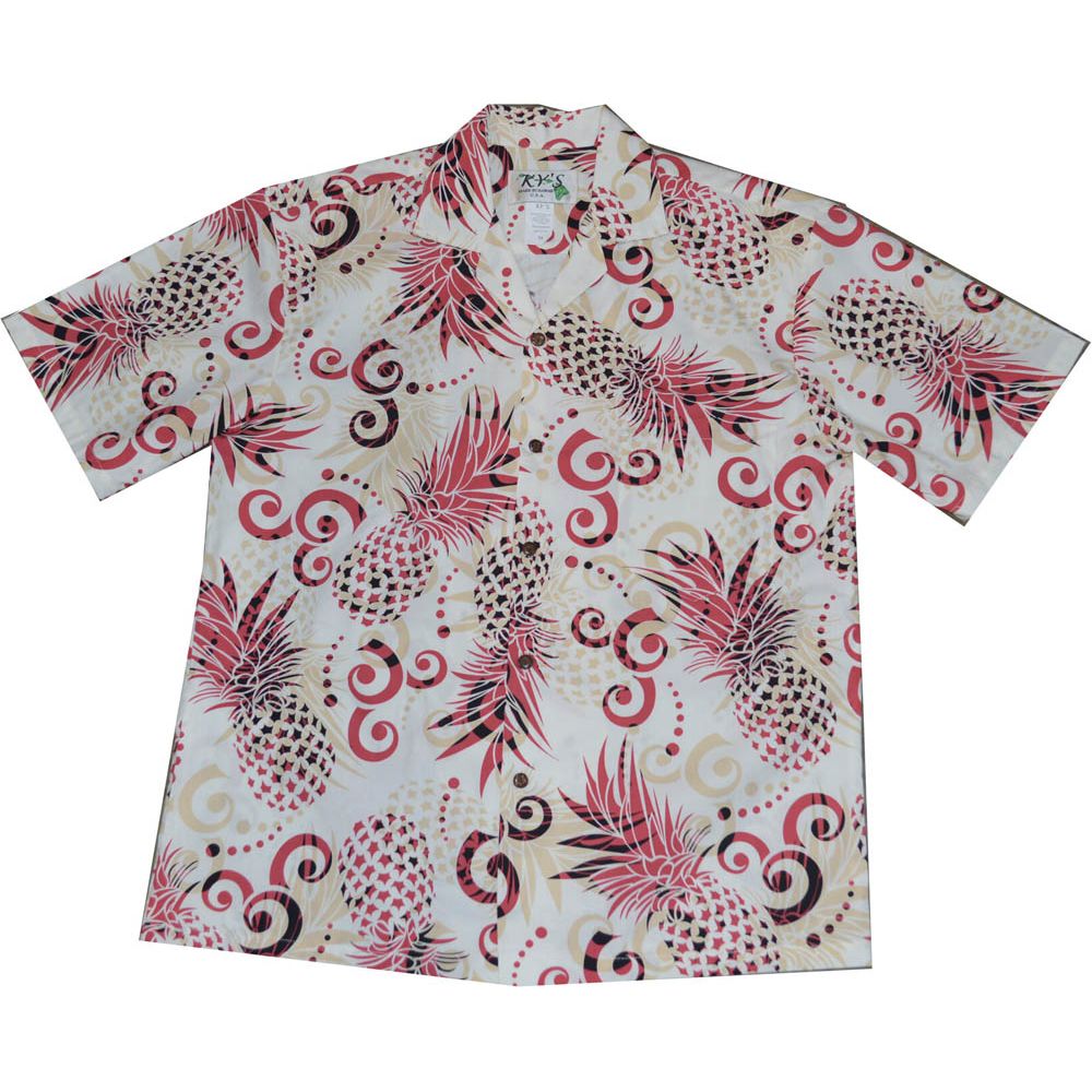 AL-524R- Abstract Pineapple Red Aloha Shirt
