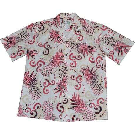 AL-524R- Abstract Pineapple Red Aloha Shirt