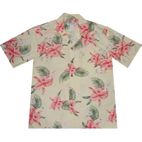 AL-815Y - Paumalu Pink Orchid Yellow Rayon Mens Aloha Shirt