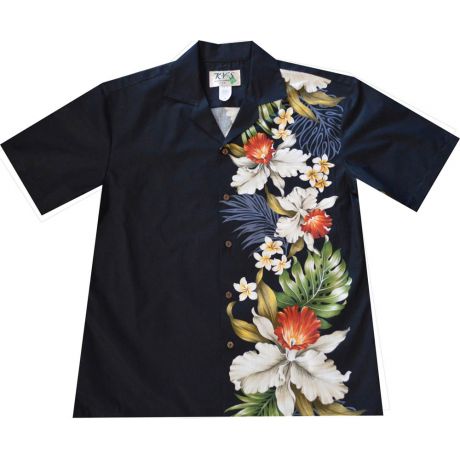 ALB-515B Hilo Orchid Black Cotton Mens Hawaiian Shirt