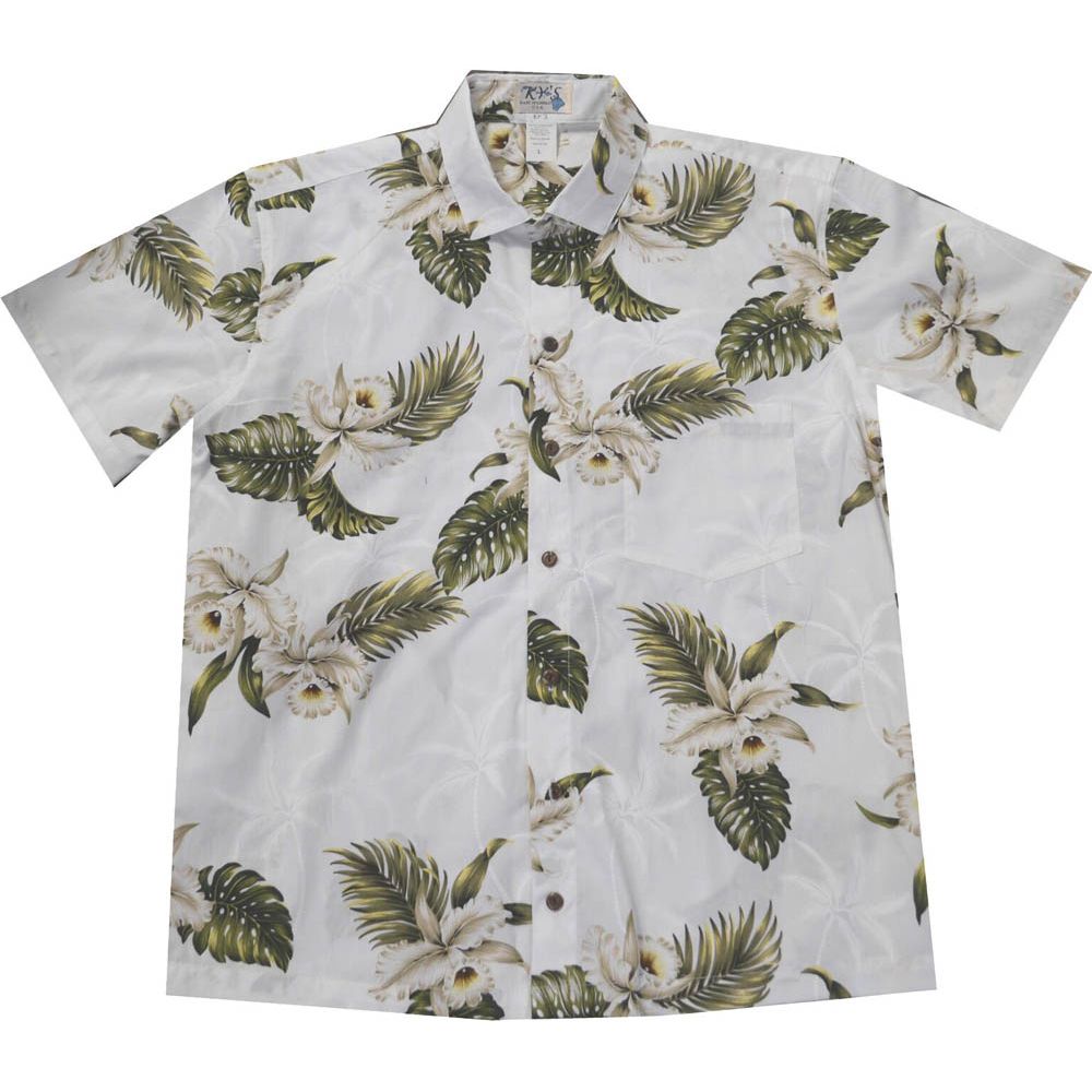ALS-413W - Classic Orchid White Slim Fit Hawaiian Shirt