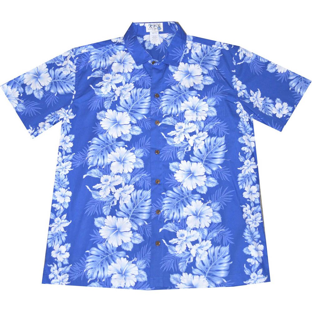 ALS-434NB- Orchid Hibiscus Panel Navy Blue Slim Fit Hawaiian Shi