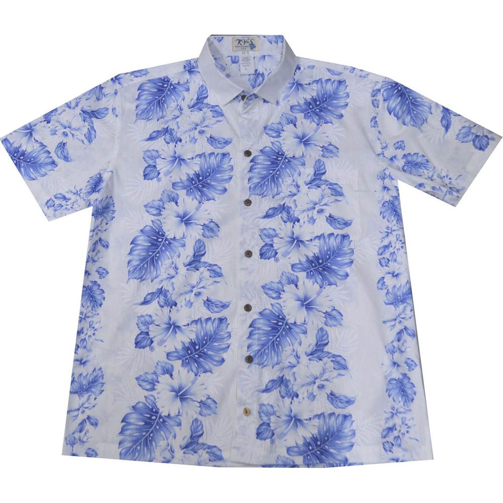 ALS-413W -Orchid Hibiscus Panel Navy Blue Slim Fit Hawaiian Shir