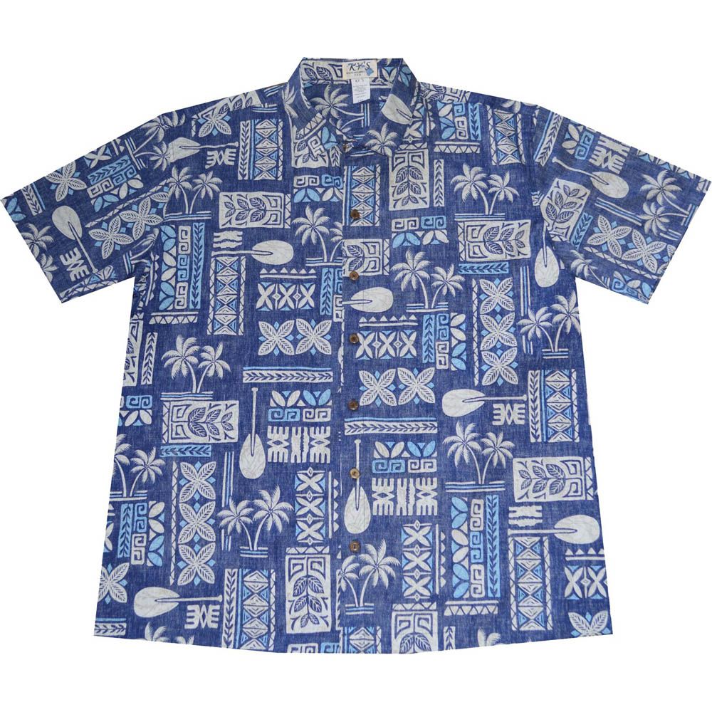 ALS-510NB- Traditional Tapa Navyblue Slim Fit Hawaiian Shirt