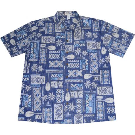 ALS-510NB- Traditional Tapa Navyblue Slim Fit Hawaiian Shirt