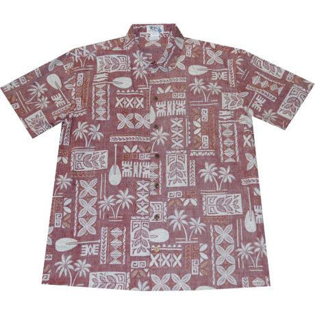 ALS-510R- Traditional Tapa Red Cotton Slim Fit Hawaiian Shirt