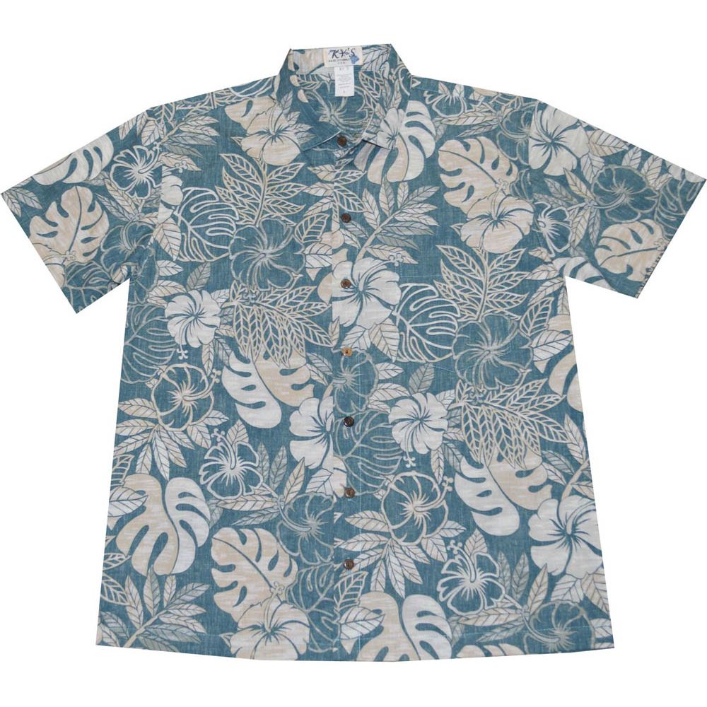 ALS-523G- Vintage Monstera Green Slim Fit Hawaiian Shirt