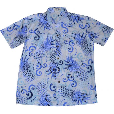 ALS-524BL- Abstract Pineapple Blue Slim Fit Hawaiian Shirt