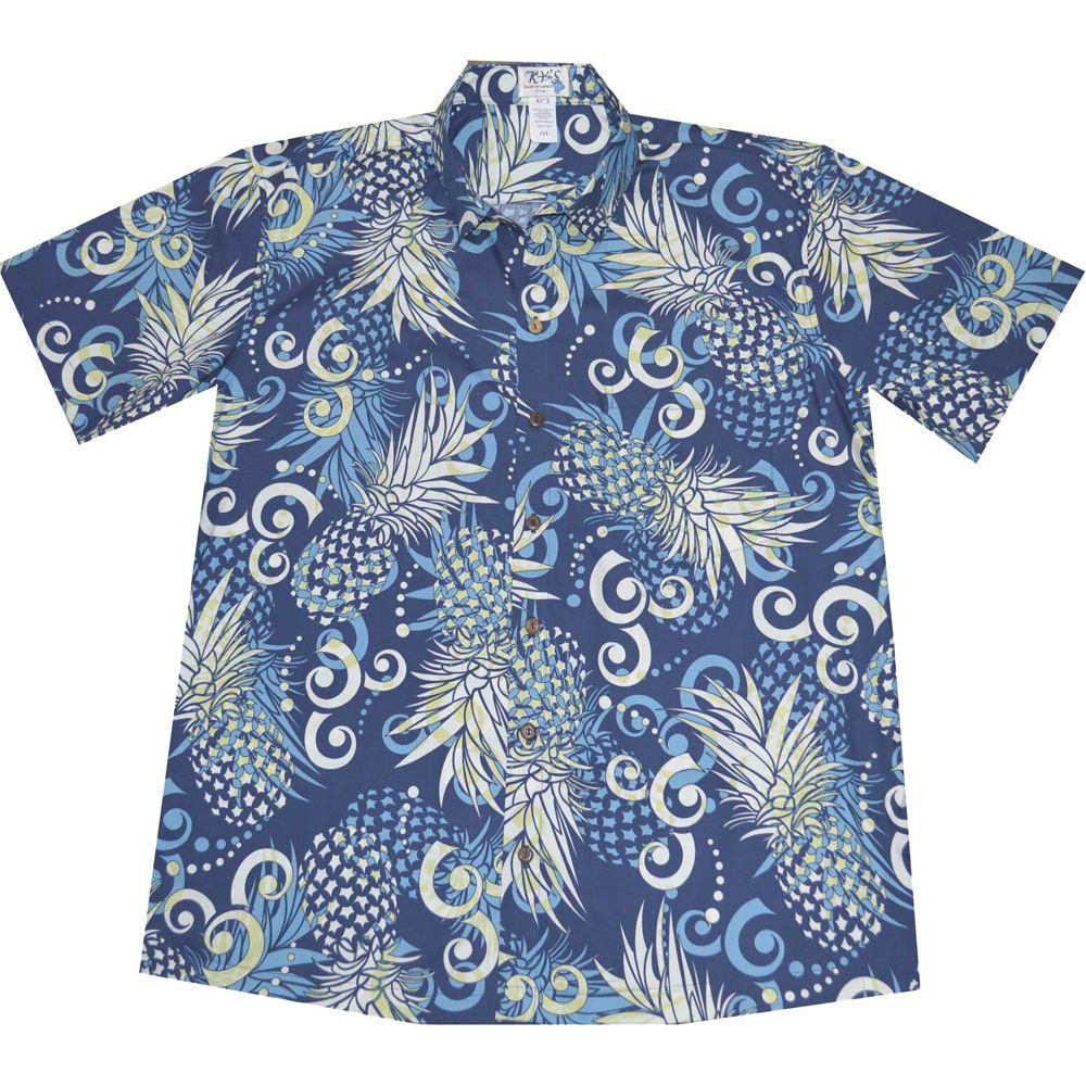 ALS-524NB- Abstract Pineapple Navyblue Slim Fit Hawaiian Shirt