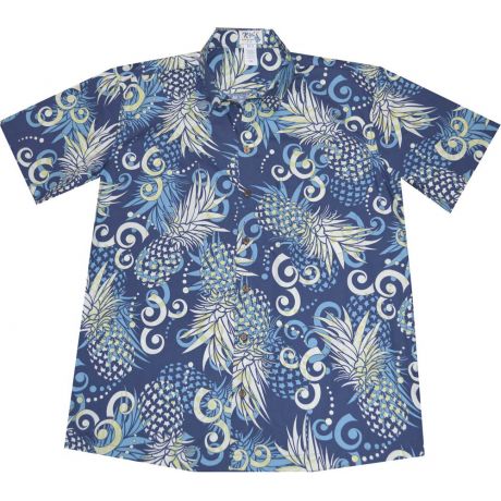 ALS-524NB- Abstract Pineapple Navyblue Slim Fit Hawaiian Shirt