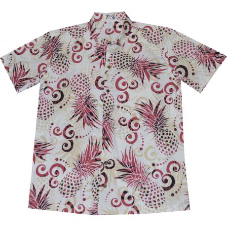ALS-524R- Abstract Pineapple Red Cotton Slim Fit Hawaiian Shirt