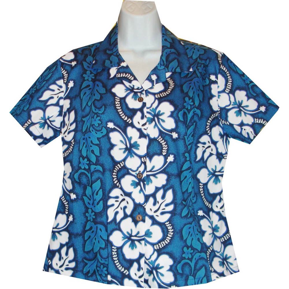 GAL-213NB -Cotton WoMens Aloha Blouse Hibiscus Panel